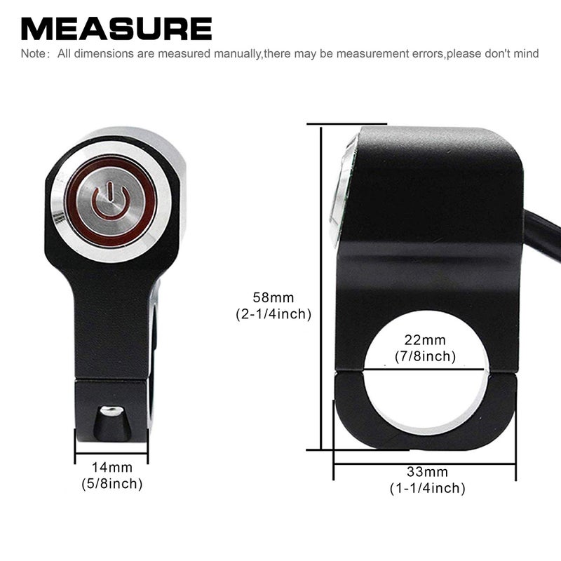 Jeemitery CNC Aluminum Motorcycle Handlebar Switch for 7/8" Bars, 12V 10A ON-Off Switch with Waterproof Rocker & LED Light (Red) for Fog Lights, Horn, Headlight - Image 5